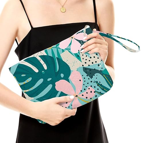 Miniatura 2 de Fokongna Bolsas de cosméticos, bolsas de artículos de tocador, impermeable de gran capacidad de hoja tropical bohemia de la planta de la palma de la