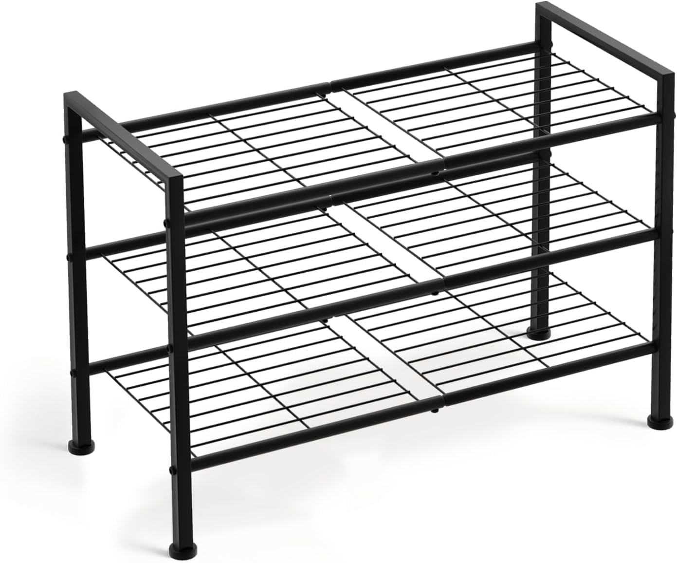 3-Tier Shoe Rack, 26.5 Inch Wide Metal Shoe Storage Organizer, Black