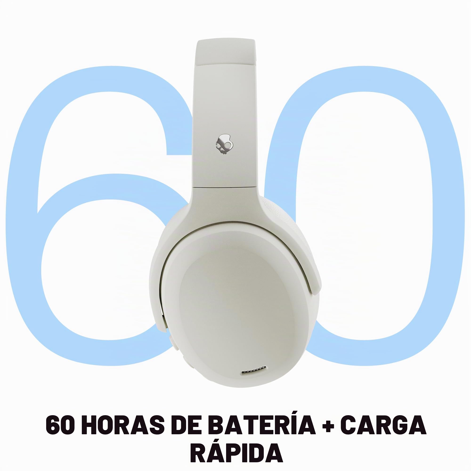 Skullcandy Crusher ANC 2 Cascos Inalámbricos Bluetooth Over-Ear, Multi-Sensory Bass, Cancelación Activa de Ruido, 60 Horas de Autonomía - Blanco