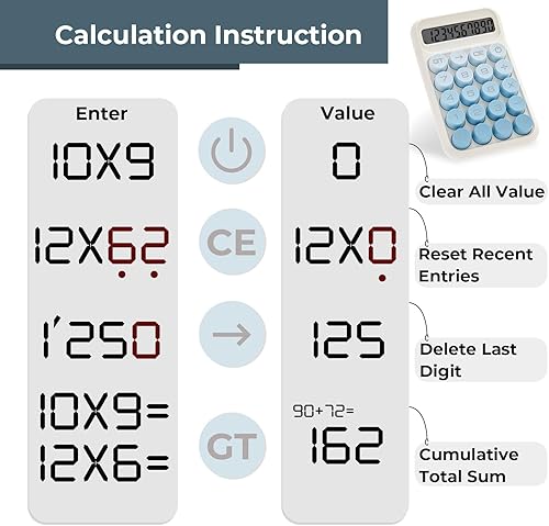 Miniatura 3 de Y YOMA Paquete de 1 calculadora de interruptor mecánico con pantalla LCD grande de 10 dígitos, botón grande, mini calculadora de escritorio linda de