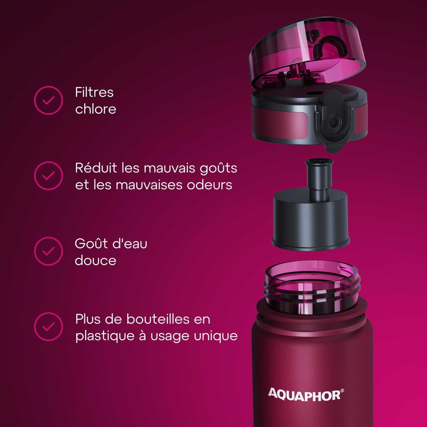 AQUAPHOR City Gourde Filtrante avec filtre à charbon actif (Rouge)