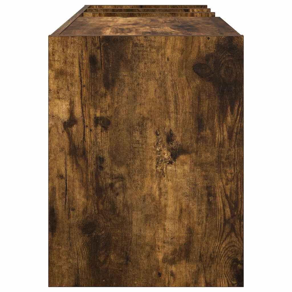 Armadietto per dischi in rovere affumicato, 78,5 x 35 x 45 cm, con 6 ripiani, scaffale versatile per soggiorno, vinile, riviste, supporti multimediali, organizer