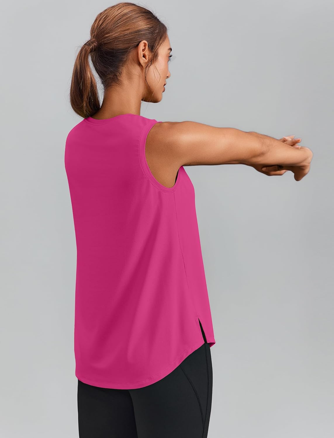 PINSPARK Workout Tops for Women Sleeveless Athletic Tank Tops UPF 50+ Running Tanks with Side Slits Loose Fit Gym Yoga Shirt - Image 2