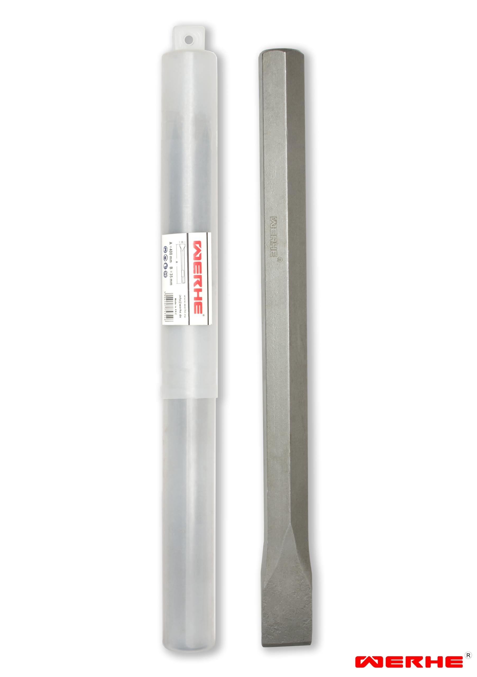 WERHE ® Scalpello a vanga Professional HEX28 35 x 400 mm supporto esagonale 28 mm per martello demolitore scalpello a vanga piatto scalpello