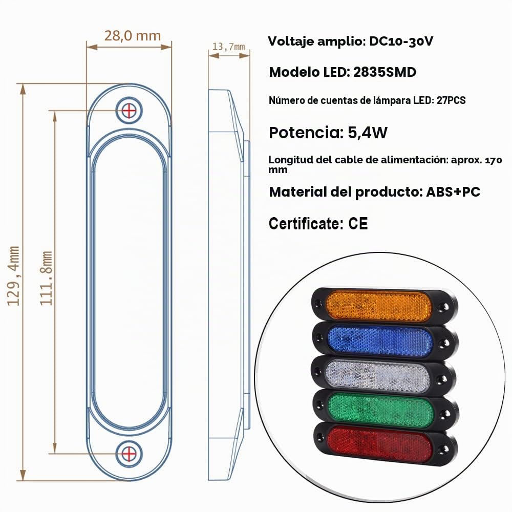 Gebildet 4Piezas Rojo 12V-24V Marcador Lateral Delantero 27 LED Remolque Camión, Marcador LED Trasero Remolque Estacionamiento Intermitente Luces para Vehículo