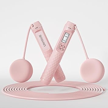 UN1QUE Skipping Rope for Women with Counter 2 in 1 Cordless Weighted Jump Rope with 7cm Ball, Rapid Speed Ropeless for Home, Gym Fitness, Exercise - Pink (Pvc Material) - image, photos