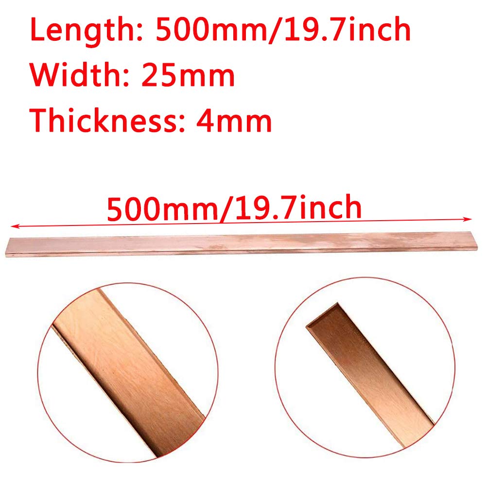 Barra Plana De Cobre Puro 2 Unids T2 CU CU Barra Rectangular De Barra De Cobre, Grosor 4Mm, Longitud 500Mm,Width 25mm