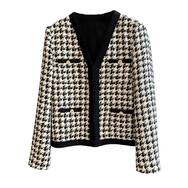 Veste courte en tweed femme pied-de-poule idéale contre le froissement