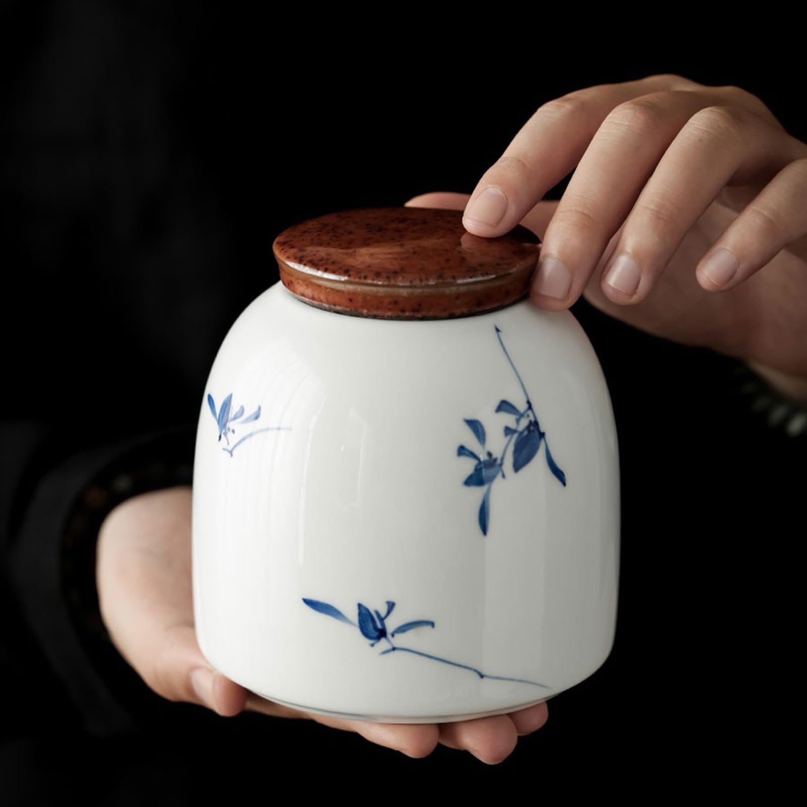 Kanister für Tee, Kaffee und Zucker Handbemalte Orchideen-Teekanister aus Keramik