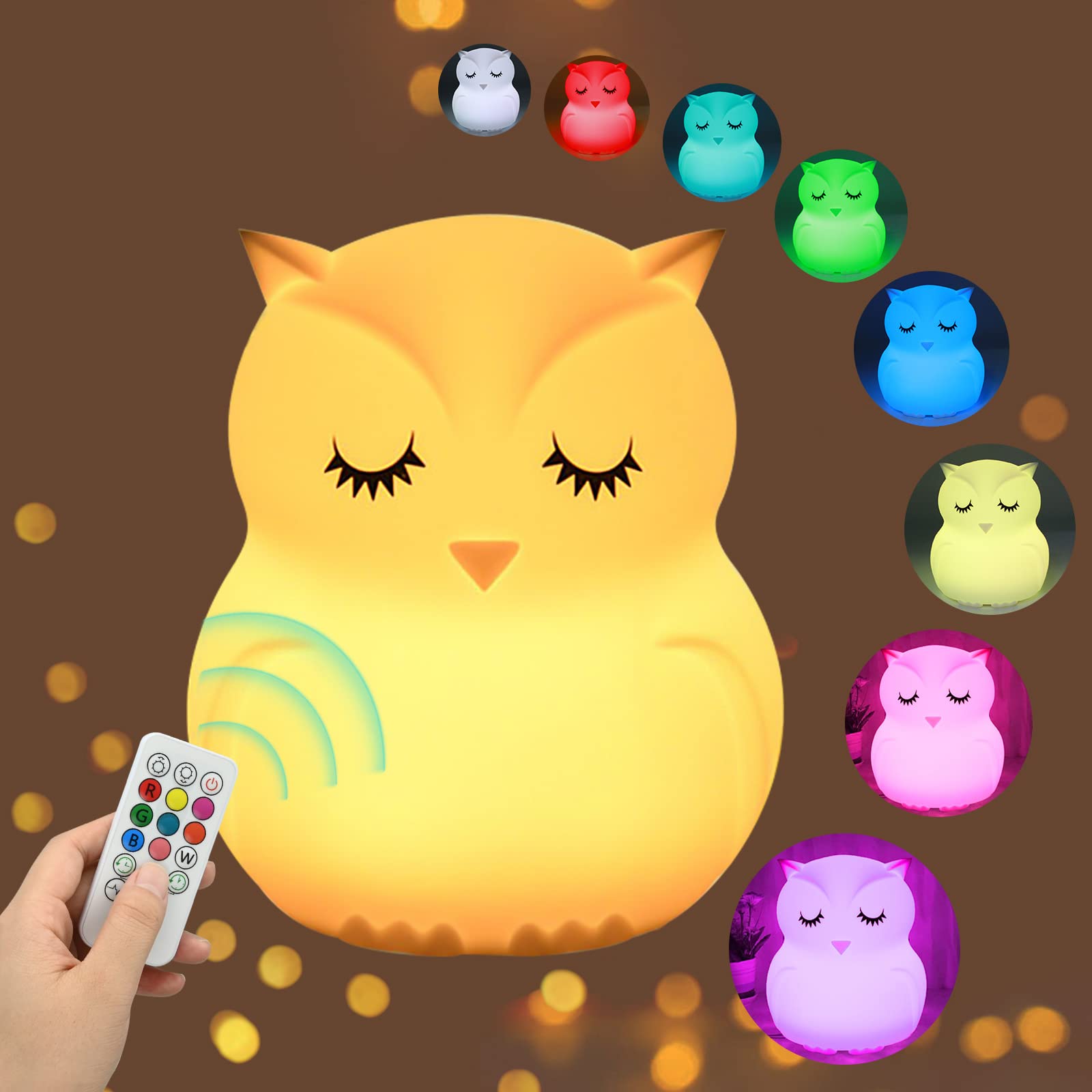 RANJIMA Lampada Notturna 3D A Forma Di Gufo Con Telecomando - LED Colorati E Dimmerabili, Ricaricabile USB O A Batteria, Per Cameretta Bambini - 3