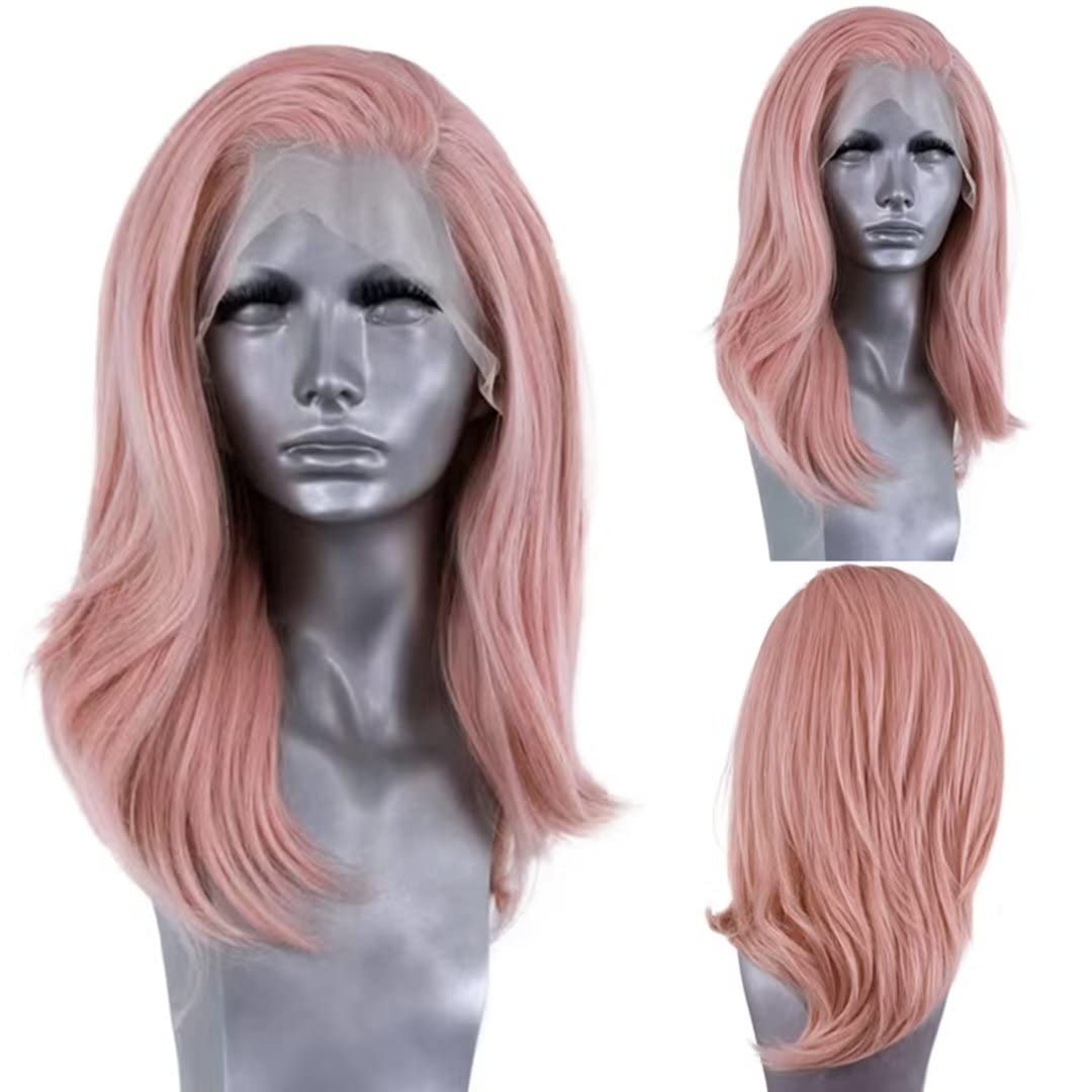 Pink Wig coral pastel pink have more colors ask Coral Pastel Pink Wavy Synthetic Wig with Bangs Meera – Her  main image 2