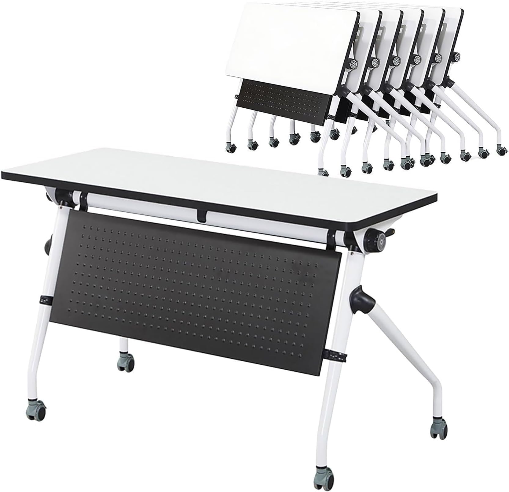 Klappbarer Konferenzzimmertisch mit Klappdeckel, modern, groß, mobiler Konferenztisch für Büro, Studium, Arbeiten, leise Räder und Eisenblech, 1,8 m