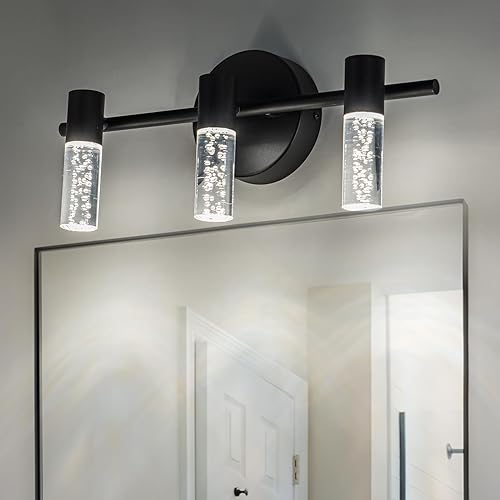 Moderna lámpara LED para tocador de baño, 3 luces negras  Elegante accesorio de iluminación para baño, perfecto sobre el espejo, temperatura de