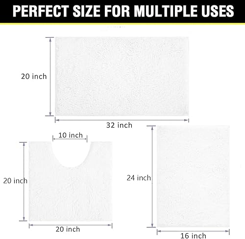 Miniatura 2 de Alfombras de baño blancas de felpilla de 3 piezas extra suaves y absorbentes, alfombra de baño blanca, lavable a máquina, fuerte PVC antideslizante