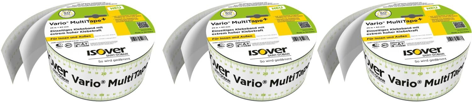 Sparpaket Isover Vario MultiTape + -Einseitiges multifunktionales Klebeband für innen und außen 3 Rollen