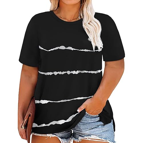 VISLILY Womens Plus-Size Tops Color Block T Shirts Short Sleeve Tunics XL-4XL
