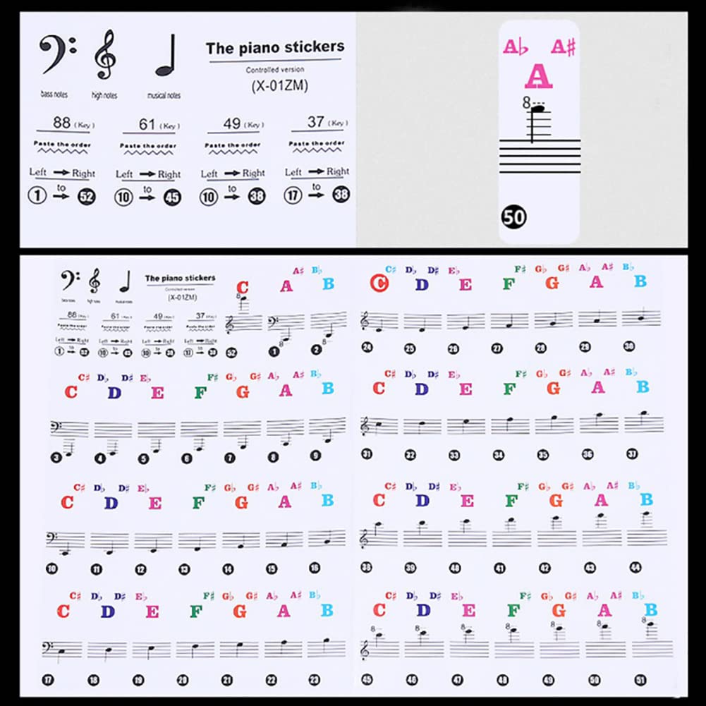 Alnicov Piano Keyboard Stickers for 88/61/54/49/37 Keys,Leave No Residue,Removable Colorful Large Bold Letter Piano Stickers for Piano Beginners Learning Piano or Keyboard - Image 2