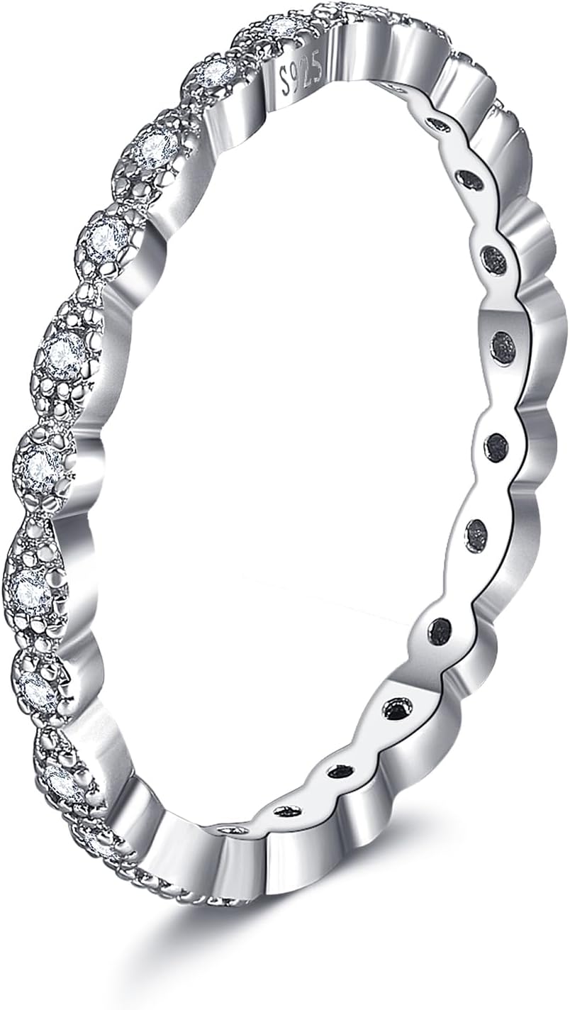 OLIVIASO Women 925 Sterling Silver Rings, Stackable Wedding Bands Rings for Women, Women's Eternity Rings, Marquise CZ Promise Rings for Her Size 5-10