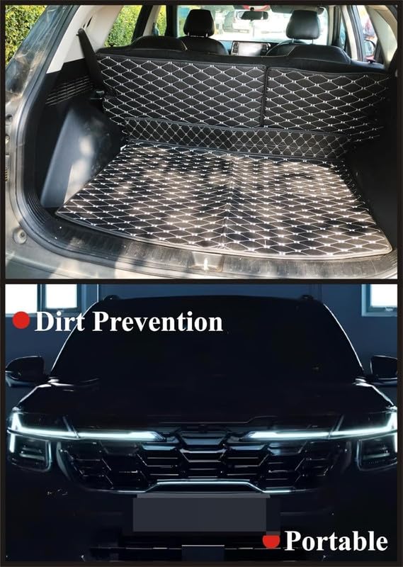 Image of CAPDELL 7D Premium Car Boot /Trunk Mat Compatible with Mahindra BE6||Luxury Leatherite Boot Mat||Set of 3pcs||Waterproof and Washable||Colour:-Black with Silver