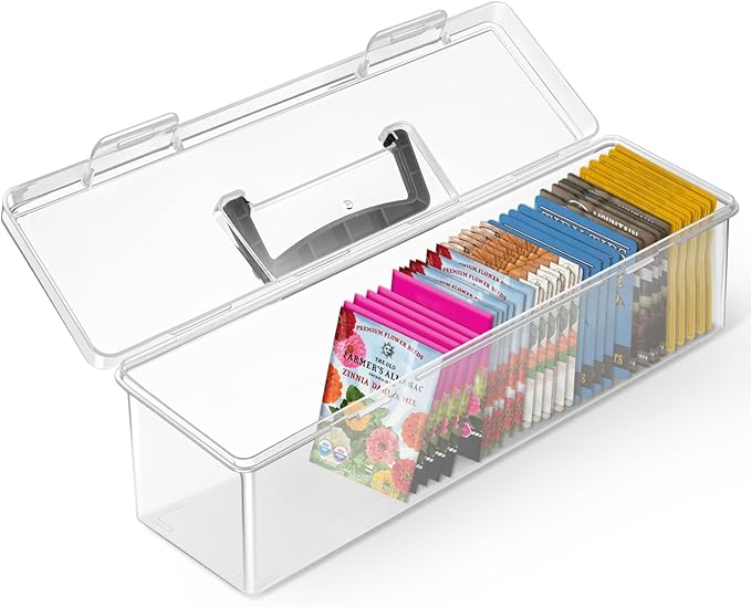 tutata Seed Packet Organizer Box Plastic Portable Seed Packet Storage