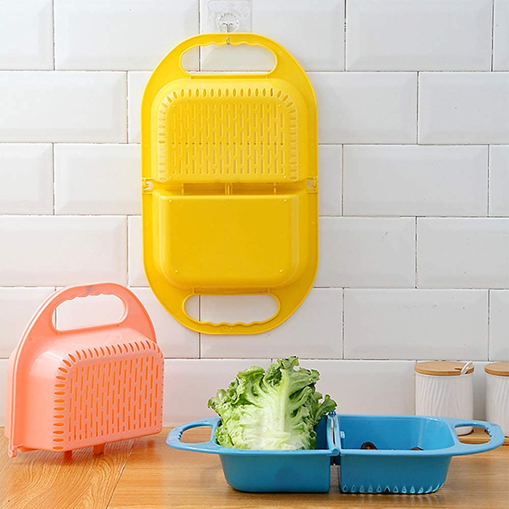 Bac de vidange pliable pour fruits et légumes, passoire, peu encombrant, rose