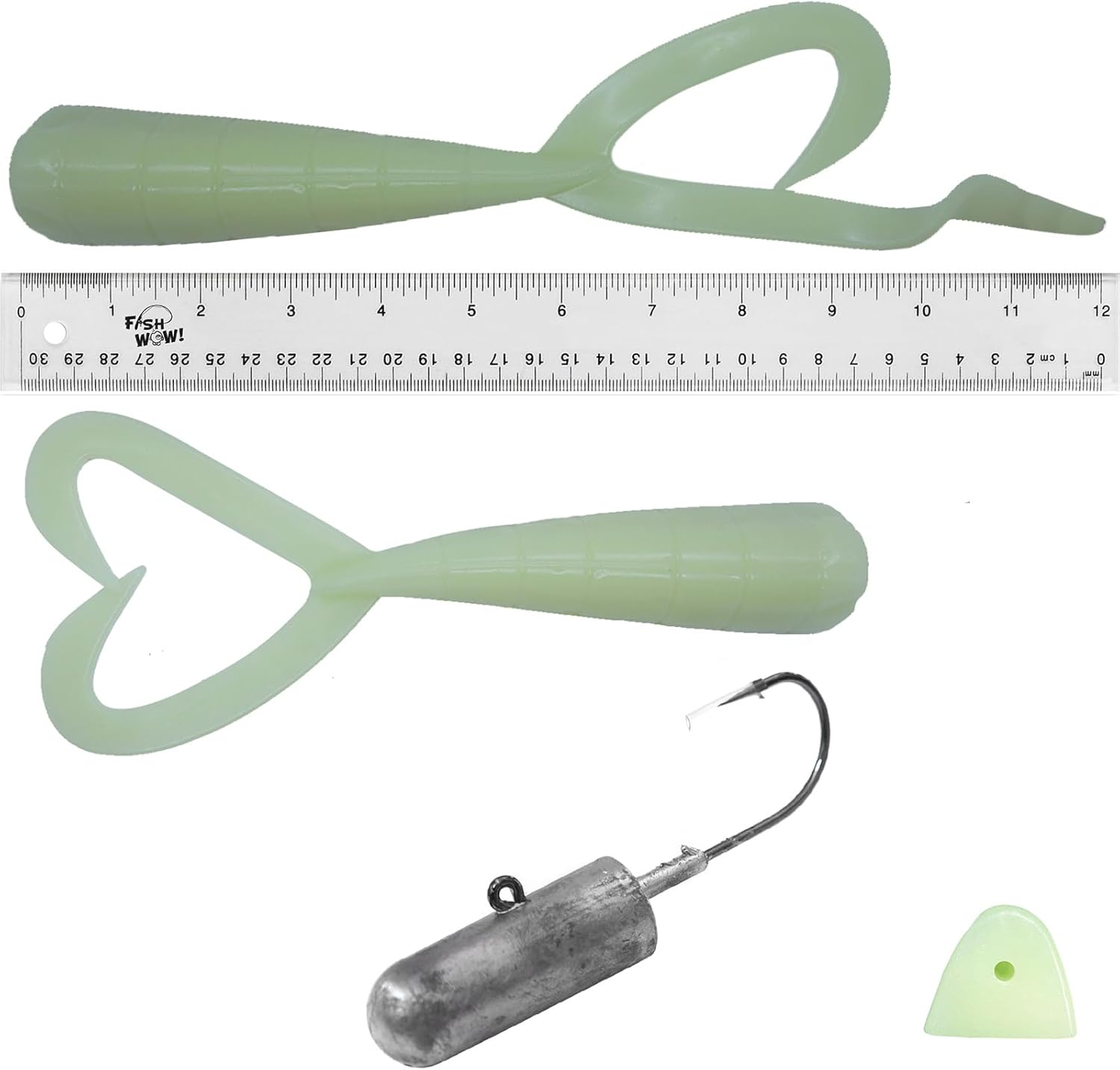 10oz Bullet Jighead 10/0 MUSTAD Hook + 2pcs 3oz Twin Tail Heavy Grub 12" (with Tail Extended) 9" scampi Fat Lure