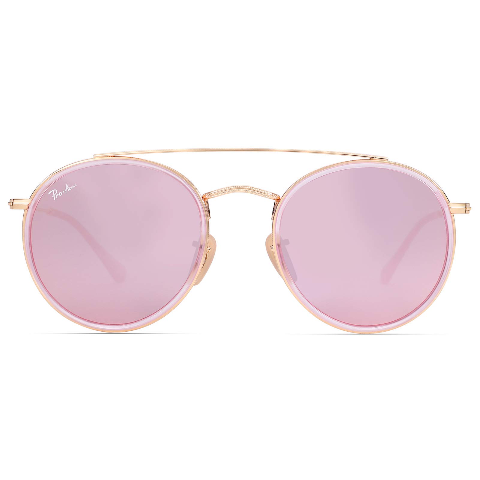 Pro Acme Retro Round Sunglasses for Women & Men, 100% Real Glass Lens, Double Bridge Circle Shades UV400 Protection