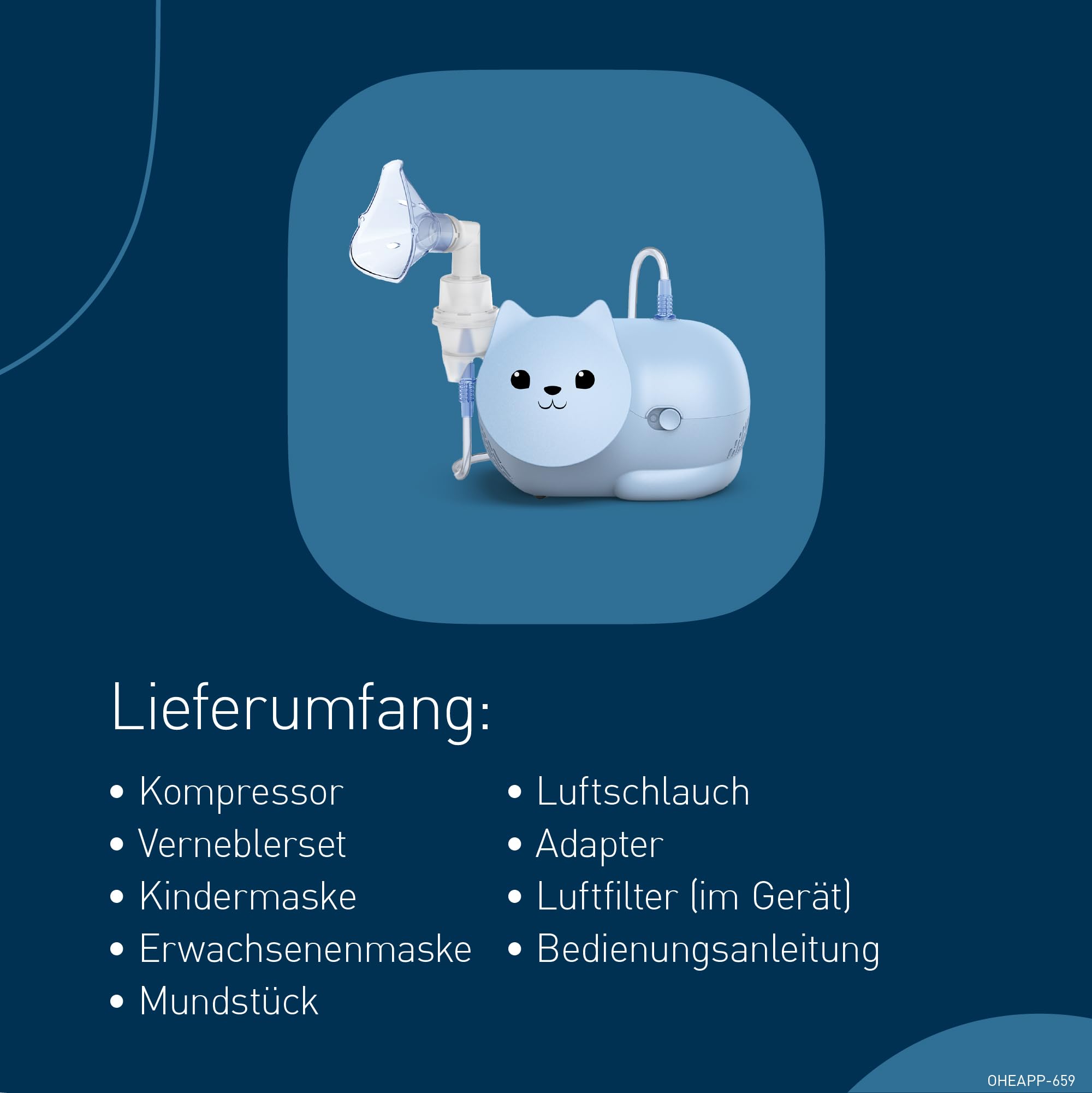 OMRON Nami Cat Inhalationsgerät – Inhalationsgerät kinder, leistungsstarker Kompressor für schnelle und effektive Behandlung von Atemwegserkrankungen bei Kindern