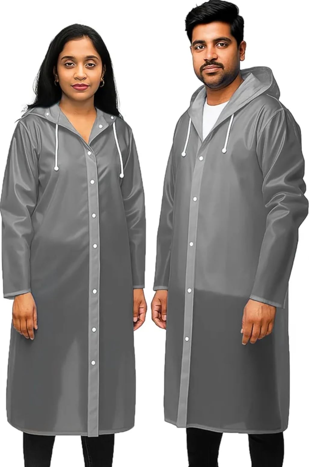 Pack of 2 Eco-Friendly EVA Poncho Raincoat for Men & Women, Lightweight Waterproof Coat with Hood, Adjustable Drawstring, Button Closure Reusable & Durable Outdoor Rainwear-Grey-image-15