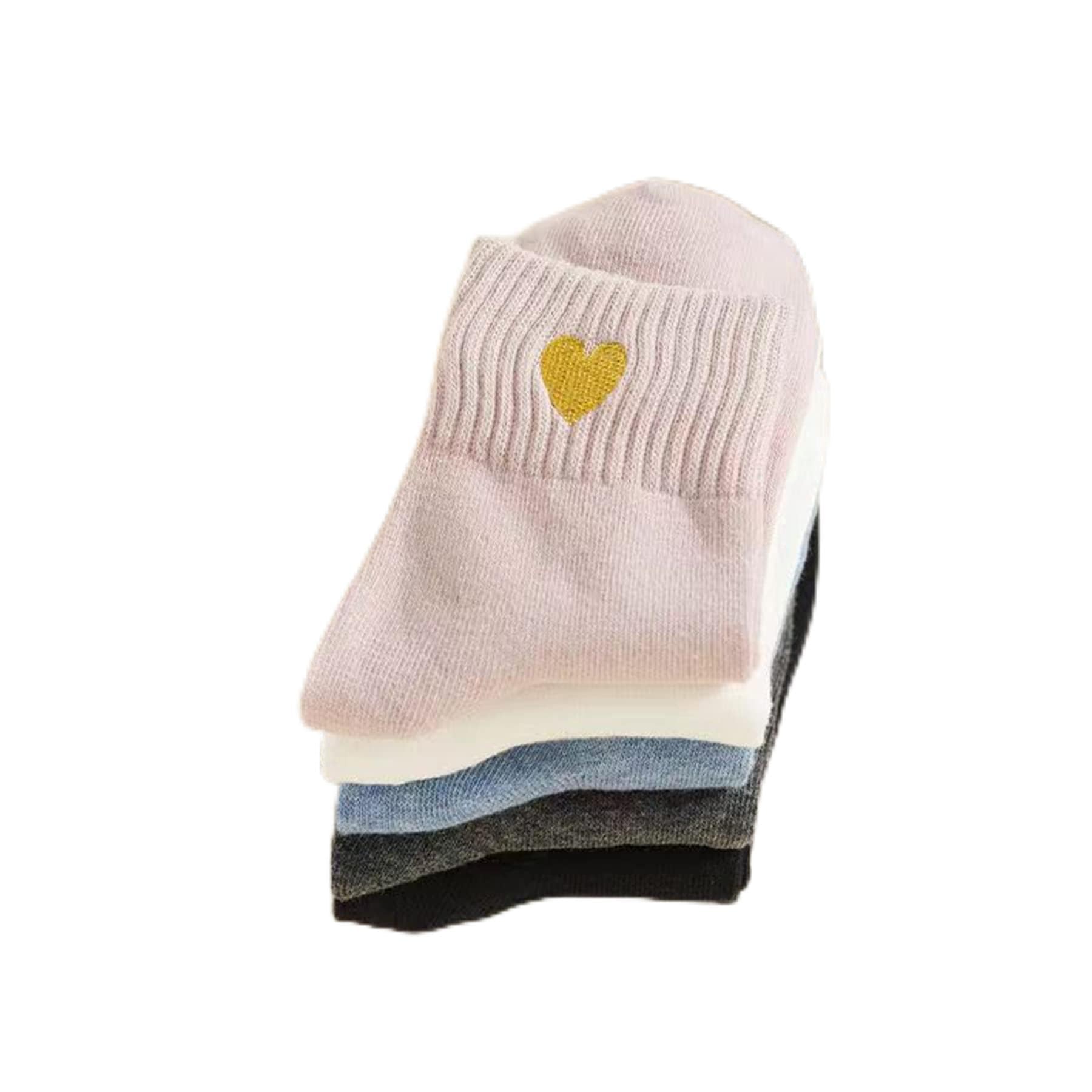 UANGLIWomen's Crew Socks Cotton Knit Soft Turn Cuff Socks, 5-Pairs Heart Socks Girls Socks Cute Fashion Soft Cotton Gift Box