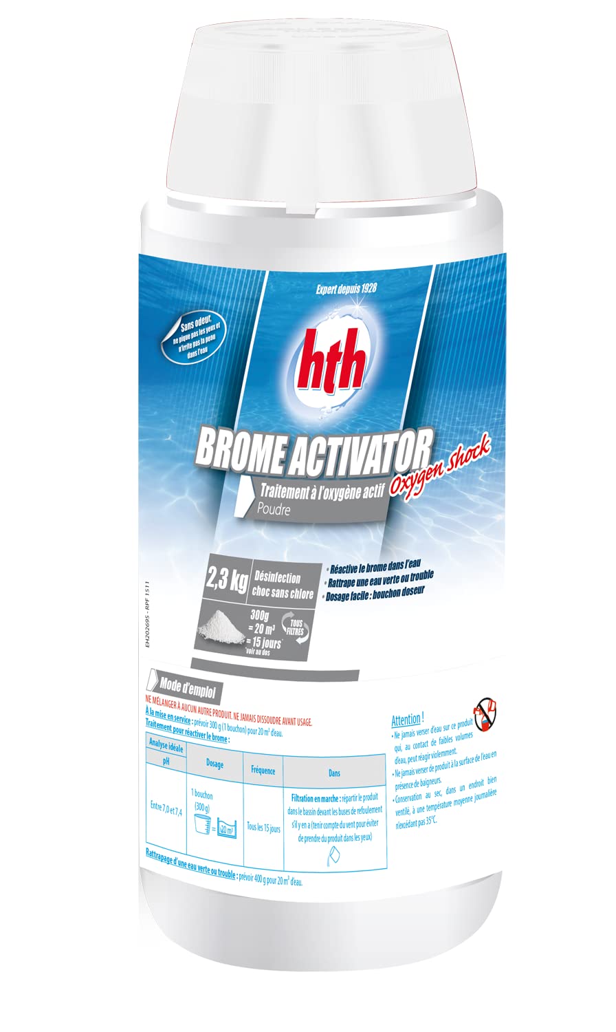 Brome choc HTH BROME ACTIVATOR Oxygen Shock 2,3 kg + 12 bandelettes