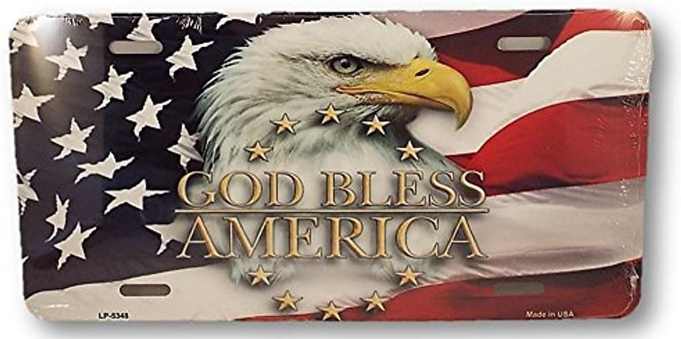 God Bless America Eagle and Flag Design Novelty Vanity License Plate Tag Sign