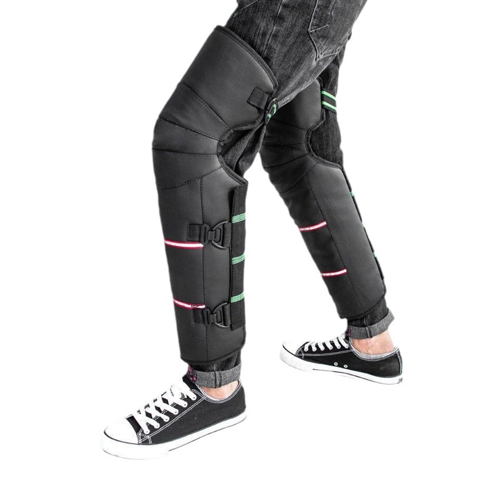 Genouillères de Moto, Couvre-Jambes Protection Cuir PU Doublure Polaire Ruban Adhésif à Dégagement Rapide/Crochet en Plastique/Crochet en Acier Métallique Doubles Crochets 70cm Plastic Buckle