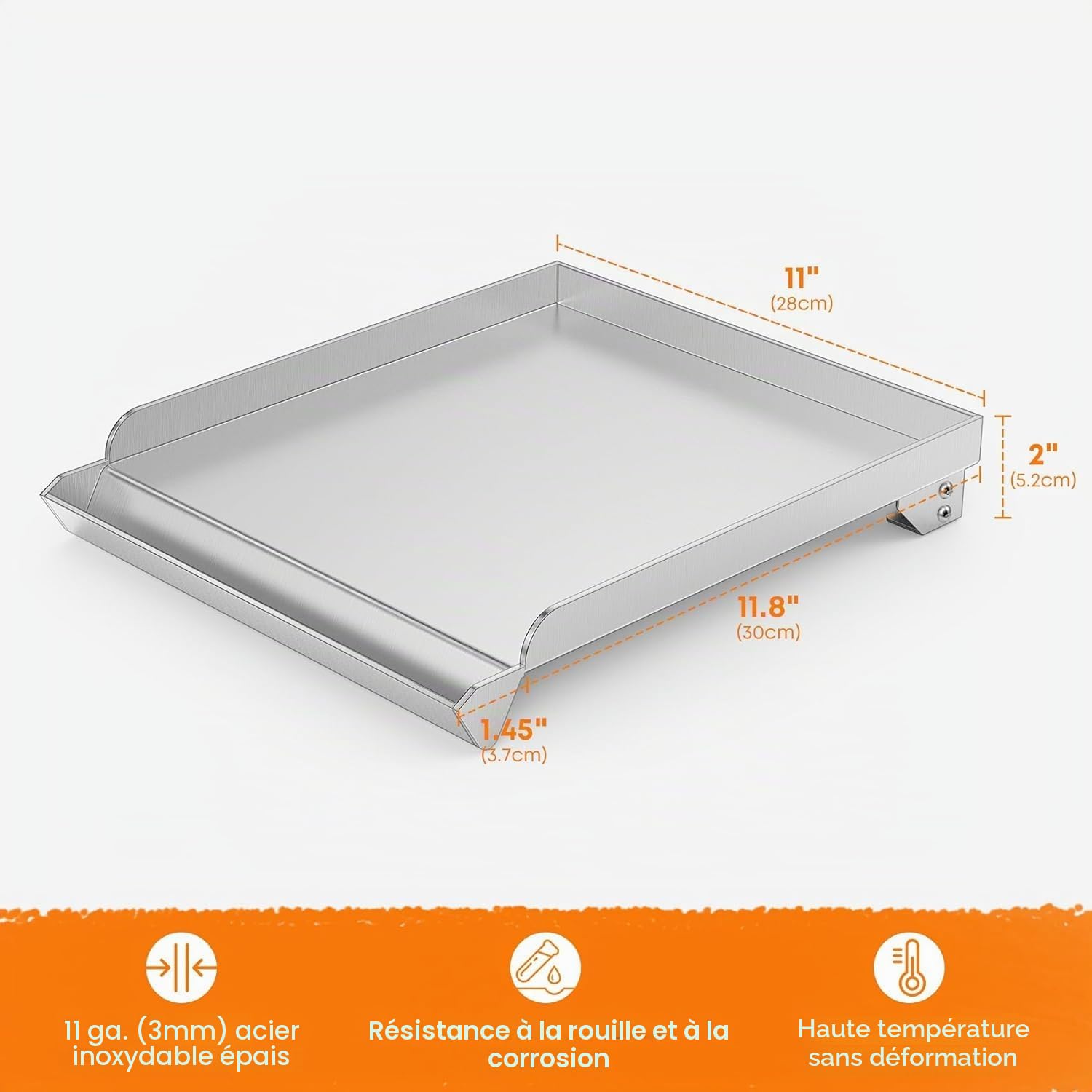 Onlyfire Plaque de cuisson pour brûleur latéral en acier inoxydable, plaque supérieure plate universelle pour plancha de barbecue pour la plupart des grils à gaz (33 cm x 31 cm)