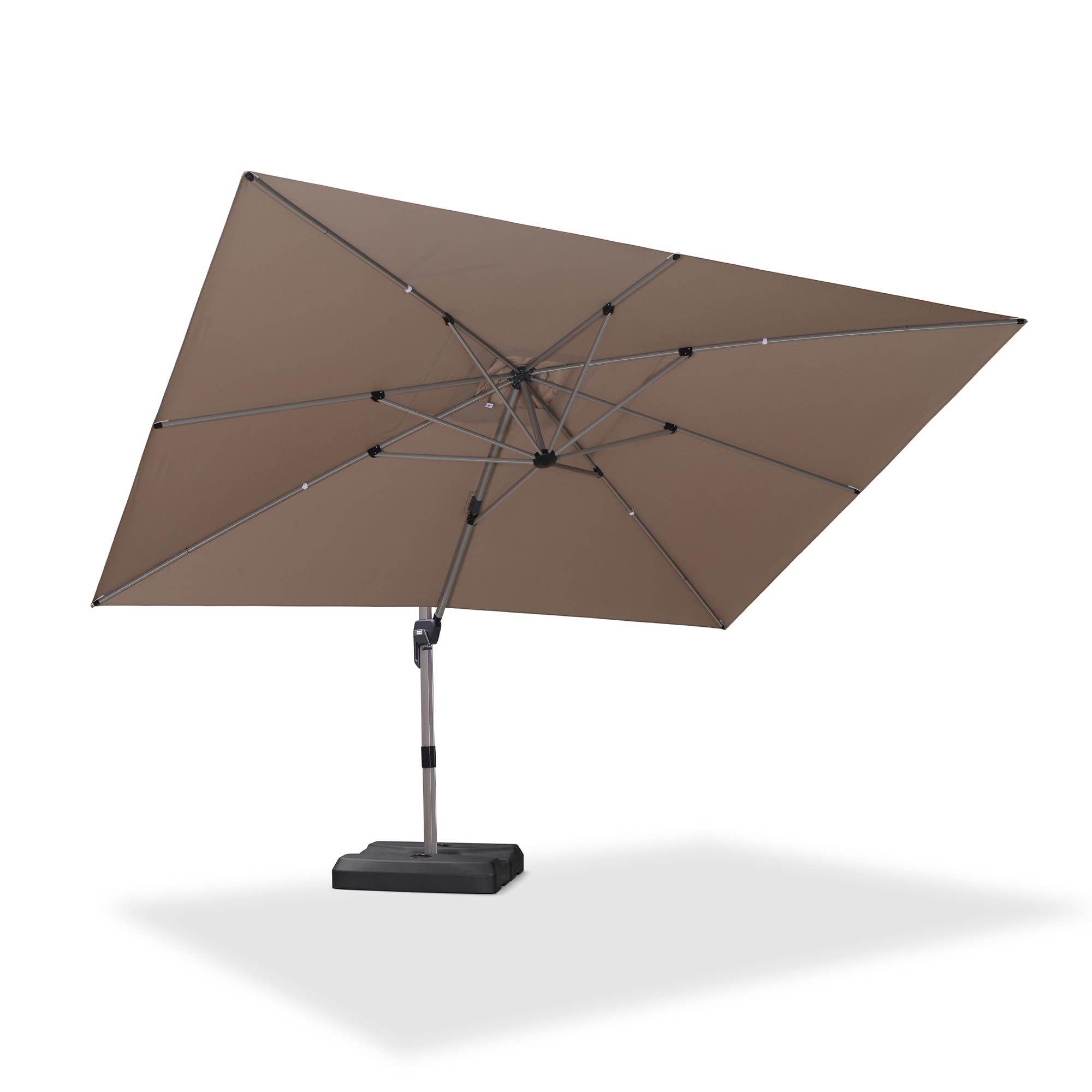PURPLE LEAF 10' X 13' Patio Umbrella, Rectangle Outdoor Cantilever Umbrella, Aluminum Offset Umbrella with Champagne Frame and 360° Rotation for Pool Deck Garden, Taupe