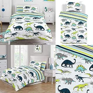 Night Comfort Polycotton Blend Kid's Single Duvet Cover with Pillowcase - Dinosaur Printed Hotel Quality Count Quilted Reversible Ultra Soft Bedding Set for Bedroom