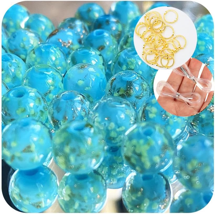 8mm150pcs Glow in The Dack Glass Beads with Alloy Ring, Round Jump Ring for Jewelry Making Bracelets Earrings Necklace Unique DIY Crafts Gold Spacer Beads Kit (Black) (Dark)