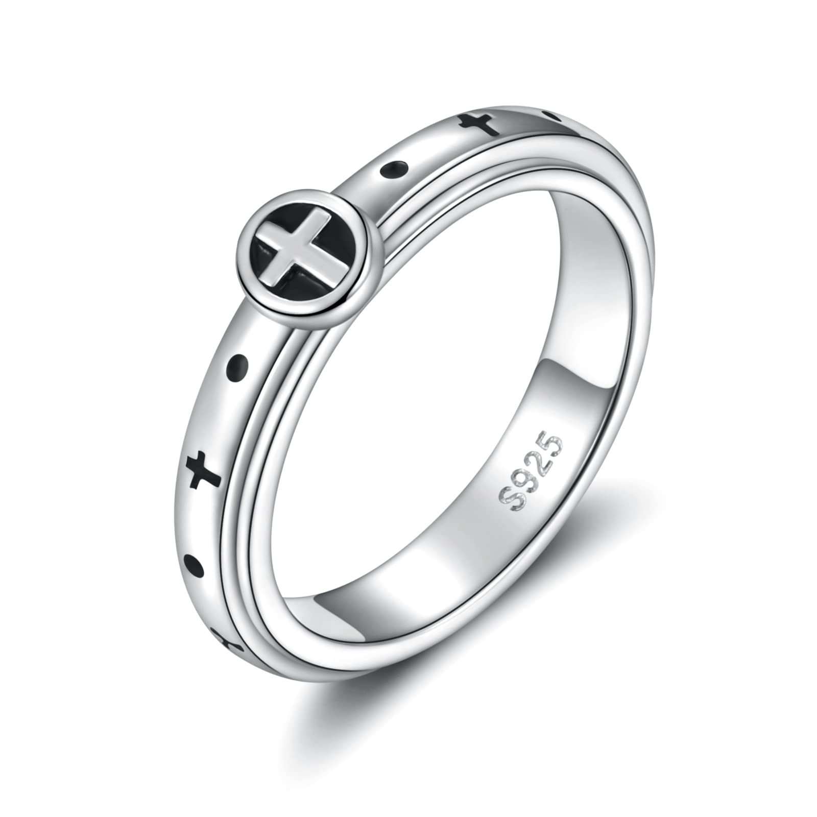 Mic TaiAnti-anxiety Spinner Fidget Ring for Women Sterling Silver Faith Cross Purity Rings Christian Jewelry for Girls Teens Stress Relief Boredom ADHD Autism Band Gifts.Size 8., silver, No Gemstone