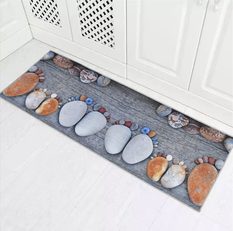 AM International Printed Bedside Runner Carpet Anti Skid for Home/Kitchen/Living Area/Office Entrance. (Size 22 X55 Inches) Grey White