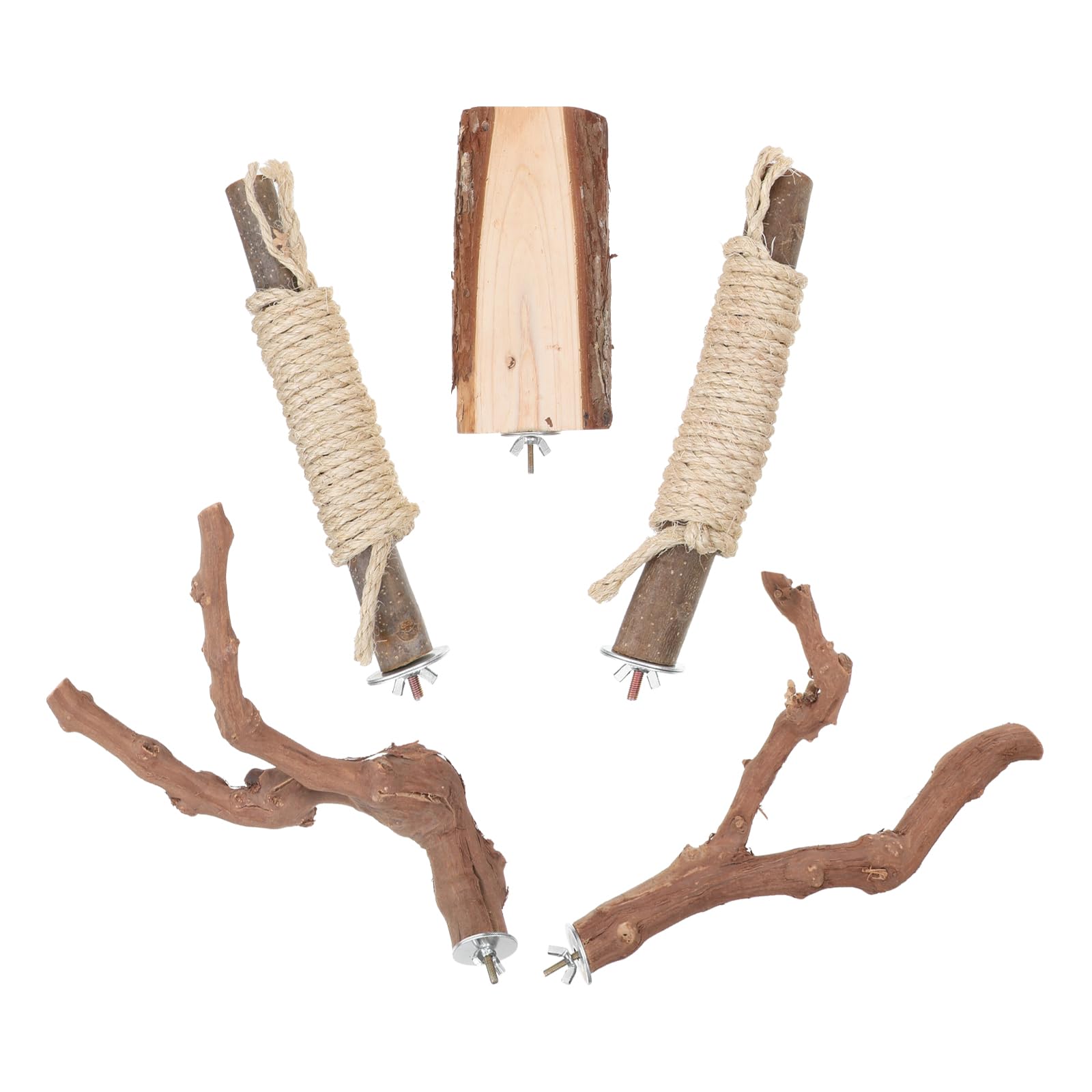 YARNOW Ensemble de 5 Grands Perchoirs pour Perroquets en Bois Naturel, Support Vertical avec Branches pour Cage à Oiseaux, Perchoirs Robustes pour Oiseaux Exotiques, Accessoires