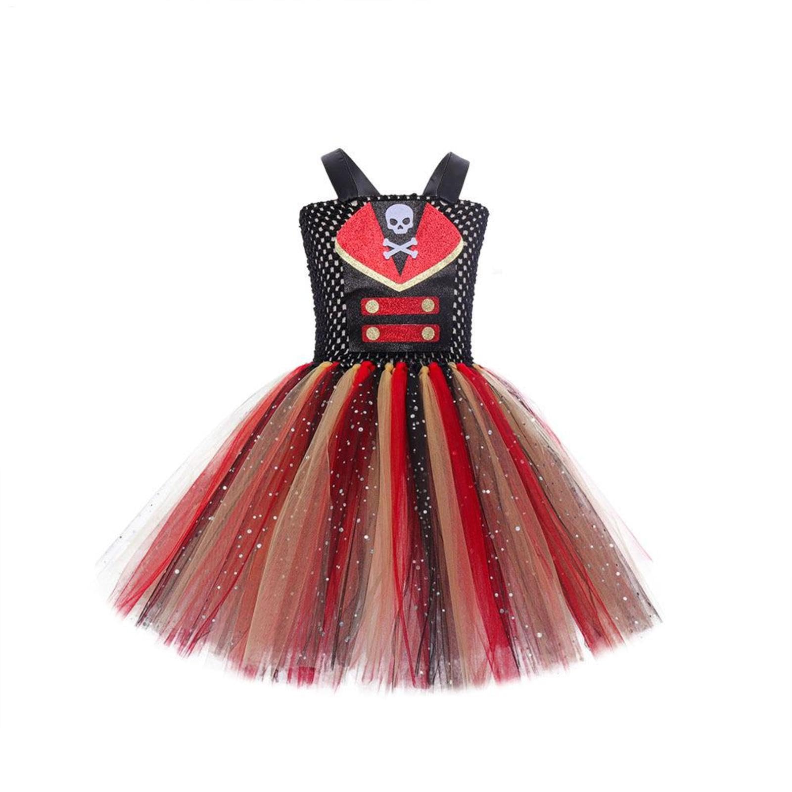 Costume da pirata per ragazze vestito da spettacolo teatrale di Halloween | Costume bucaniero di ruolo con fascia per ragazze 2-12 anni feste a tema spettacoli sul palco spettacoli scolastici riunioni