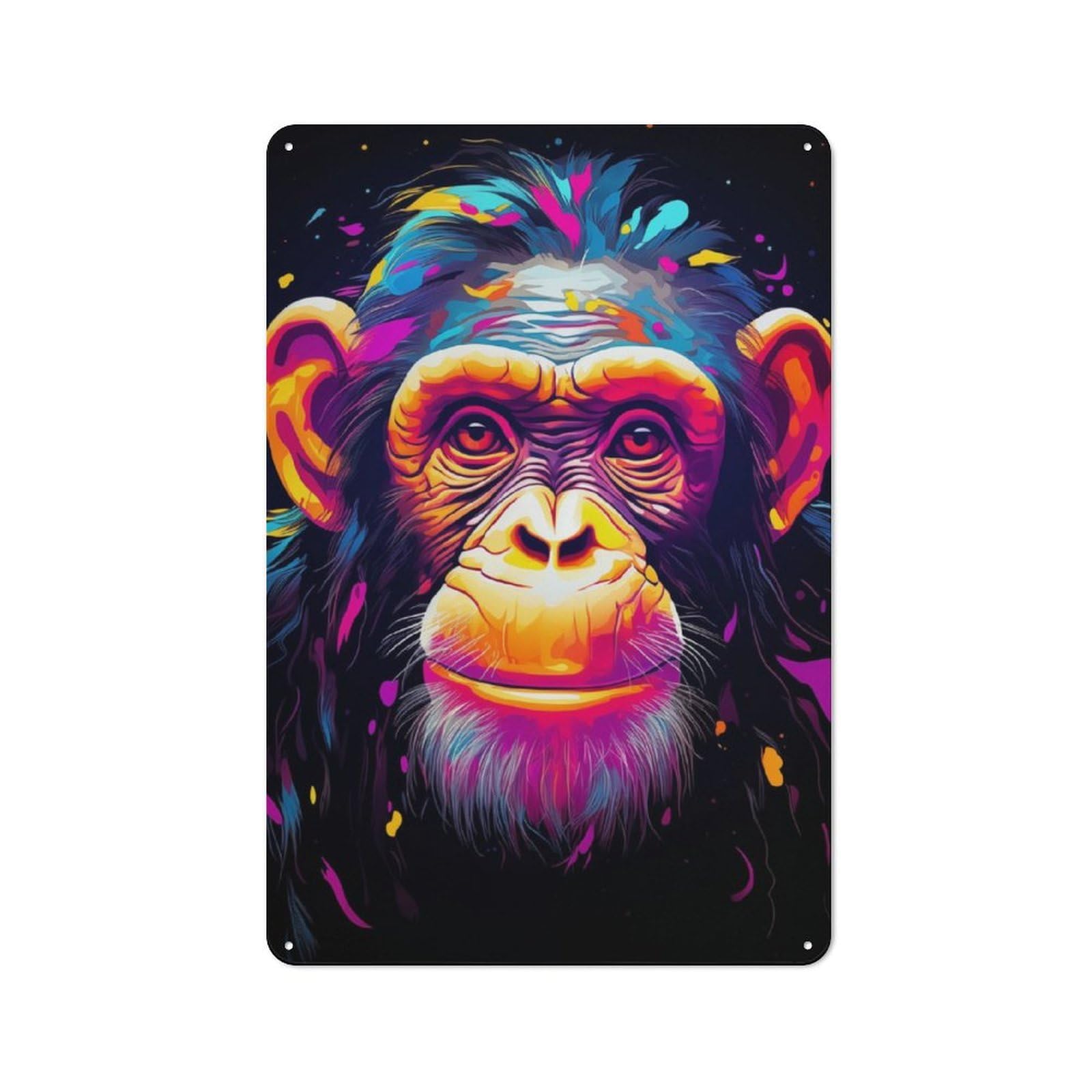 Junmoney Neon Chimpanzee Old Style Metal Sign 30X20cm, Bar Wall Plaque For Diner, Restaurant, Shed Or Kitchen