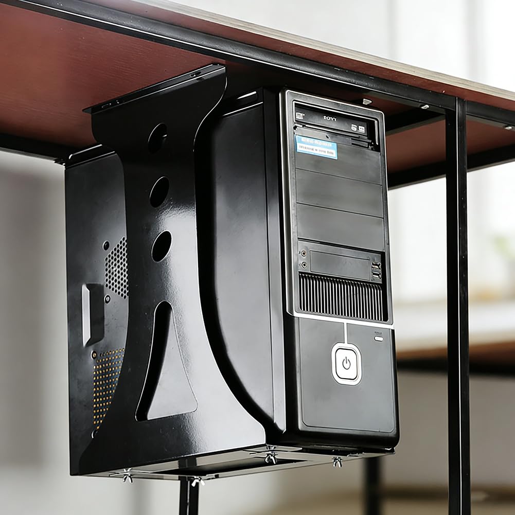 Supporto per PC Sotto Scrivania, Supporto da Tavolo per PC e Supporto da Parete Torre Fino a 35 kg, Supporto per Computer per Scrivania Regolabile in Altezza, Robusta Struttura in Acciaio (Nero)