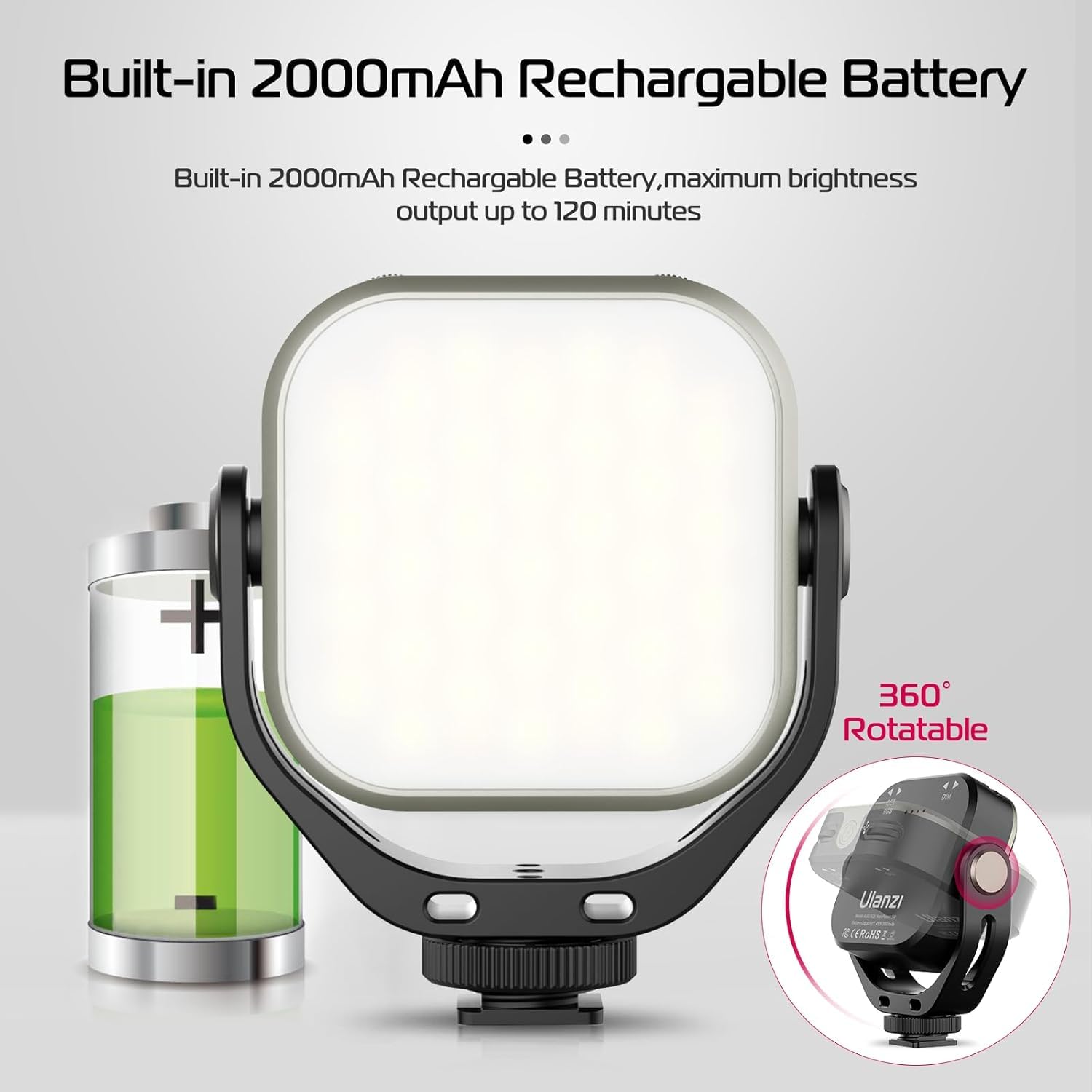 ULANZI VL66 Luce LED RGB Portatile – 2500-6500K, CRI 95+, 800 Lumen, Batteria 2000mAh – Per Fotocamera E Vlog