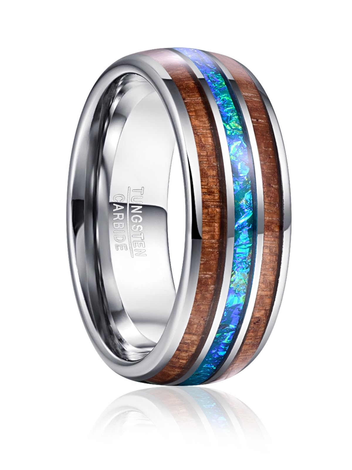 Vakki 8mm Herren Trauringe 8mm aus Wolframkarbid, Unisex Ring mit Meteoritenimitat und Holz Größe 54.4(17.3)-67.2(21.4)