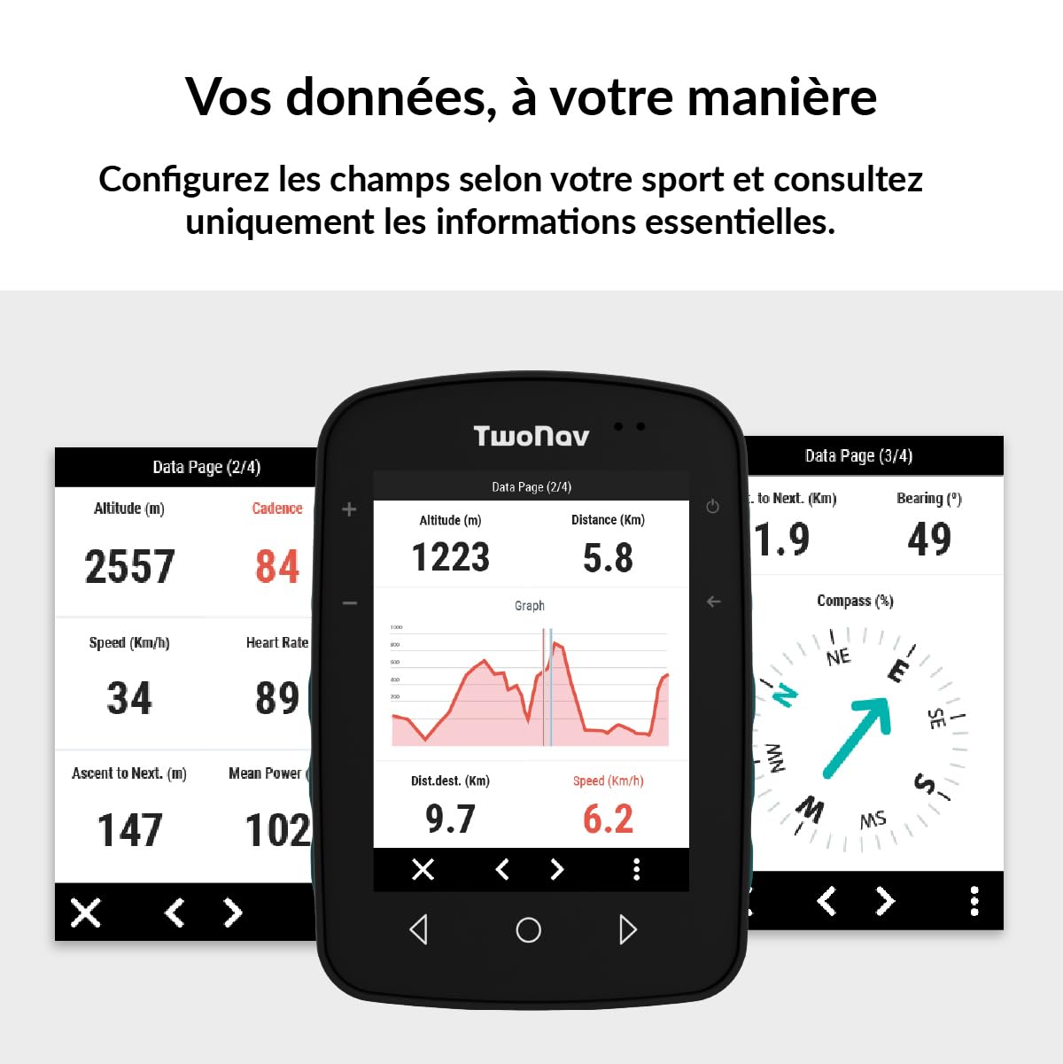TwoNav Terra (32 Go) + Carte 5 Dalles de France IGN Top25, GPS de Sports avec écran Large 3,7 Pouces pour Montagne, randonnée, VTT, vélo