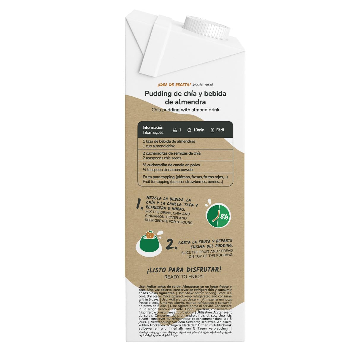 PLANETA HUERTO | Pack 6x Bebida de Almendra Ecológica 1L, 100% Vegetal, Sin Lactosa, Con Grasas Saludables, Fuente de Fibra - Bebida de Avena Ideal para Veganos, Desayunos, Batidos y Cocina Natural
