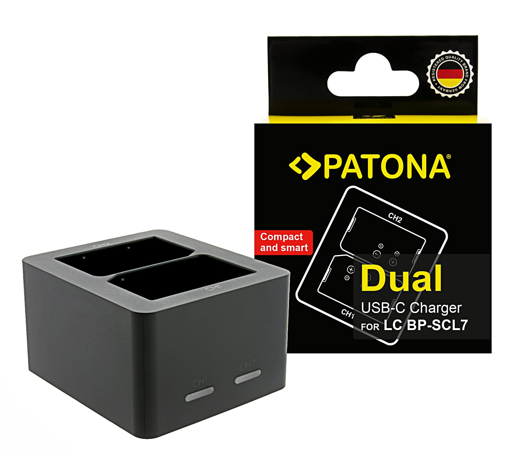 PATONA Chargeur Double USB-C pour Leica 24029 BP-SCL7 M11P M11M – Chargeur Rapide Compact pour 2 Batteries simultanément avec câble USB-C, LED et Protection Contre Surcharge