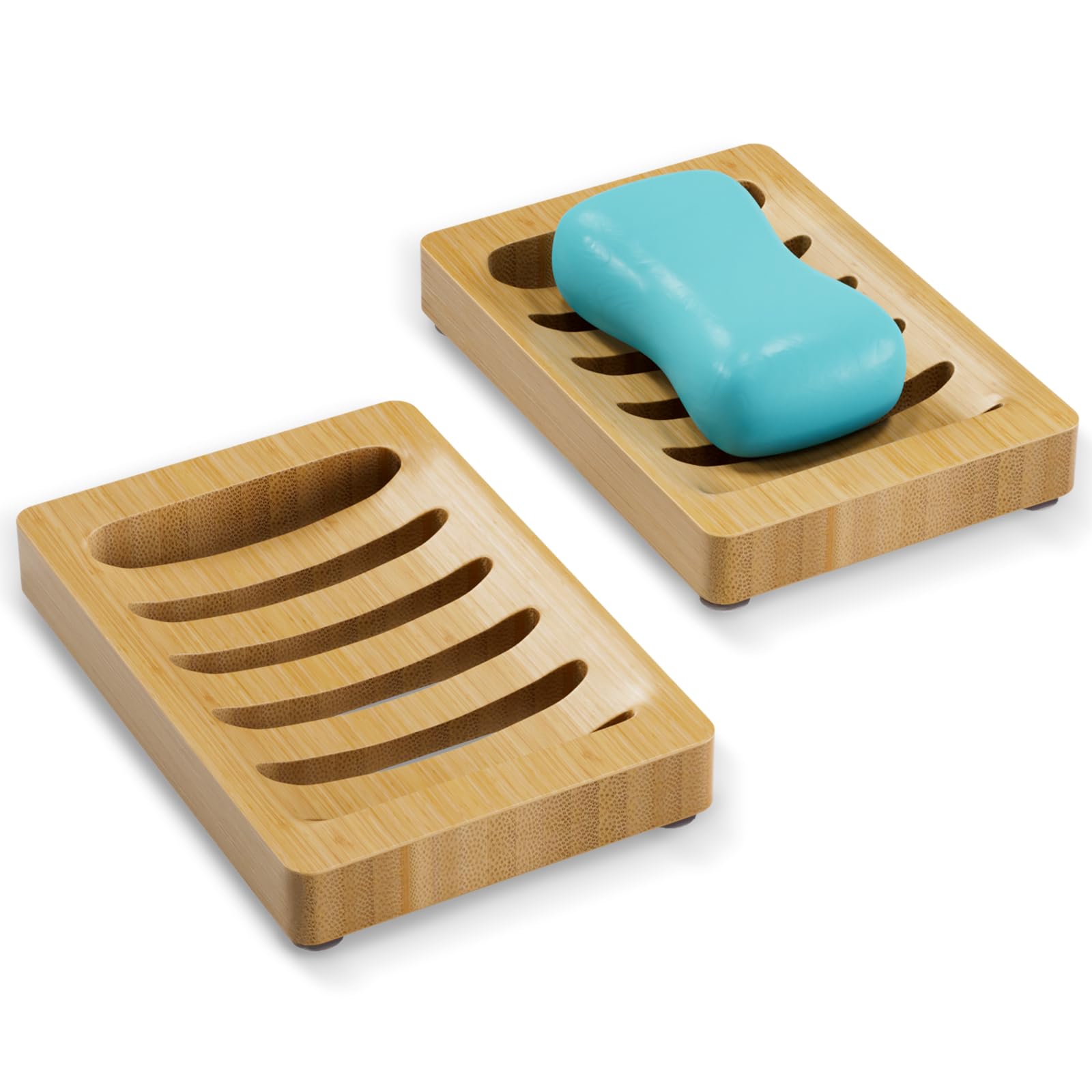 AmazerBath - Juego de 2 jaboneras para el hogar, jaboneras de bambú de madera para ducha, cocina, baño