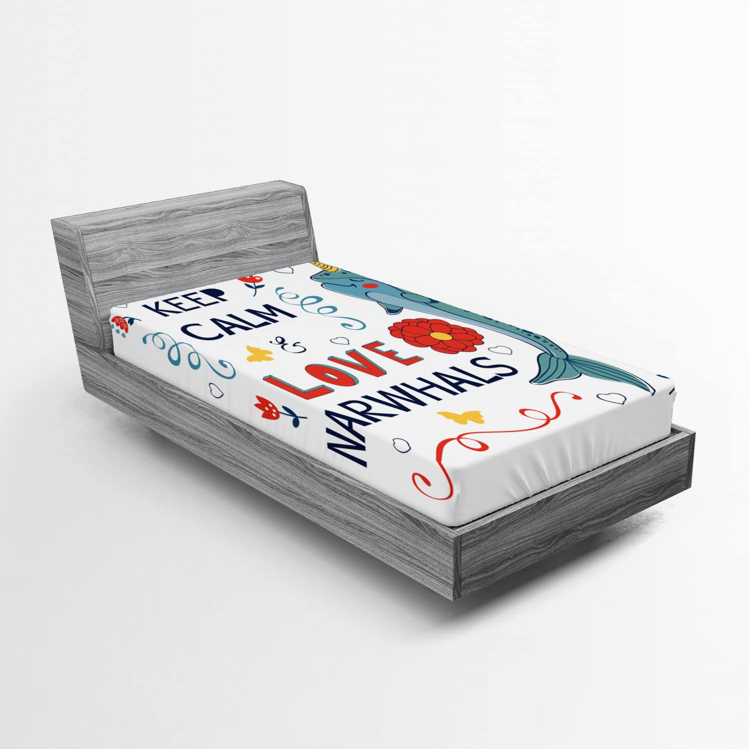 Ambesonne Narwhal 2 Pack Fitted Sheet, Pop Culture Phrase, Bed Cover All-Round Elastic Deep Pockets 2 Pieces, Package Contains 2 Twin Size Fitted Sheets, Dark Coral